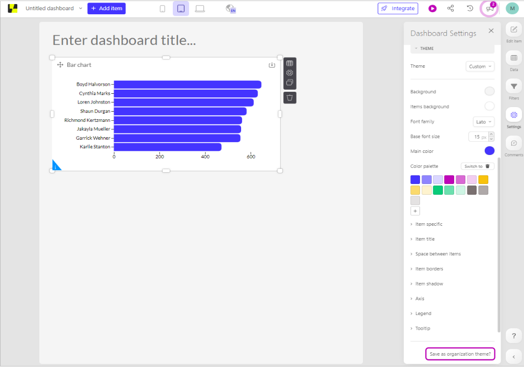click on the 'Save as organization theme?' button and give your theme a distinct name