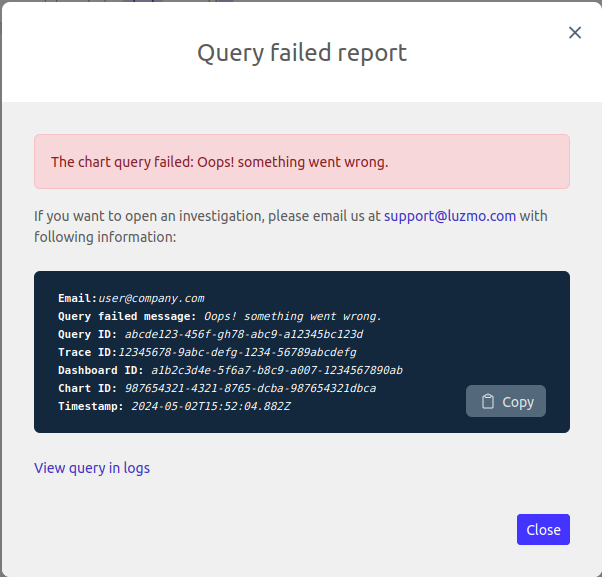 example of a query failed report