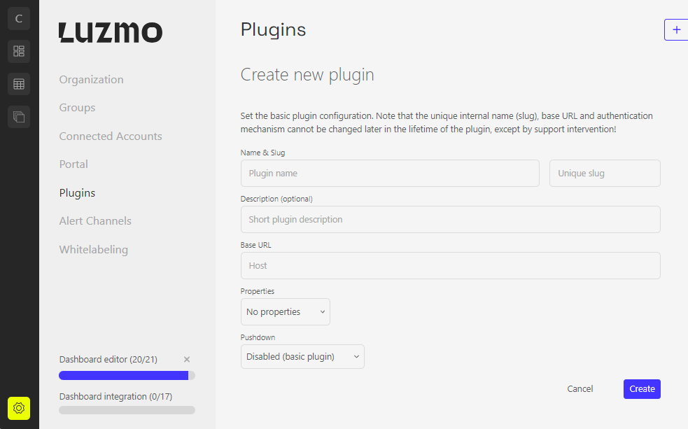 create plugin screen